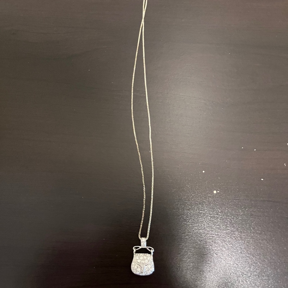 Silver cz pave purse necklace